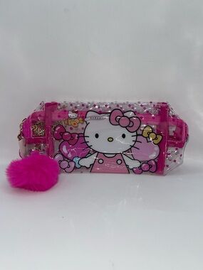 Hello Kitty Clear Pink Vinyl Bag with Pom Pom & Chain